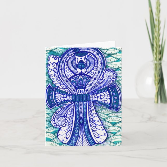 Happy Birthday Egyptian Scarab Ankh Blank Inside Card (Front)