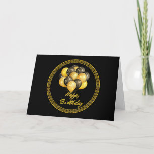 Happy Birthday, elegant black and gold, Card