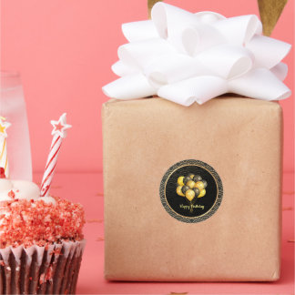 Happy Birthday, elegant black and gold, Classic Round Sticker