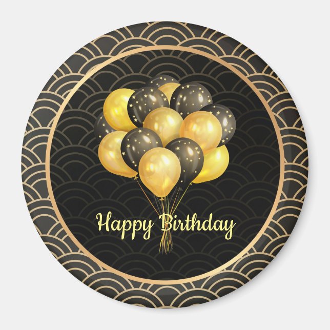 Happy Birthday, elegant black and gold, Magnet (Front)