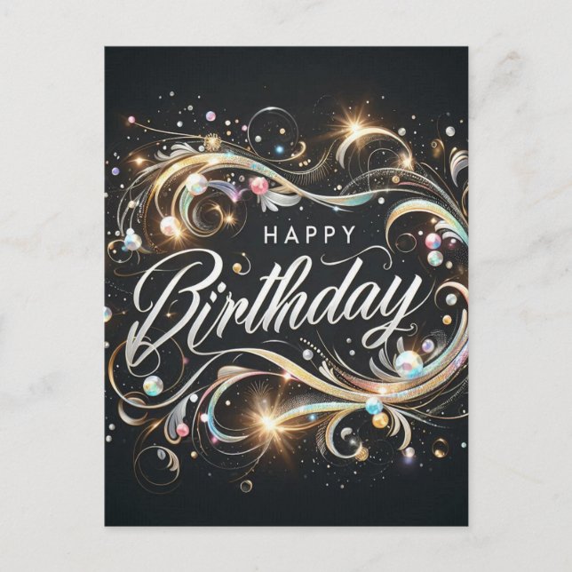 "Happy Birthday": Elegant Black Design Postcard (Front)