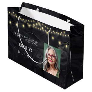 Happy Birthday Elegant Black Party Modern Chic  Large Gift Bag