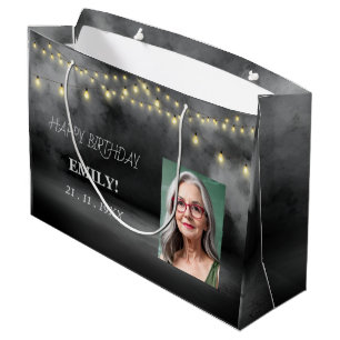 Happy Birthday Elegant Black Party Modern Chic  Large Gift Bag