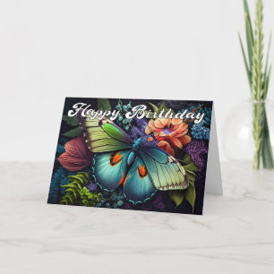 Happy Birthday Elegant Butterfly Illustration Card