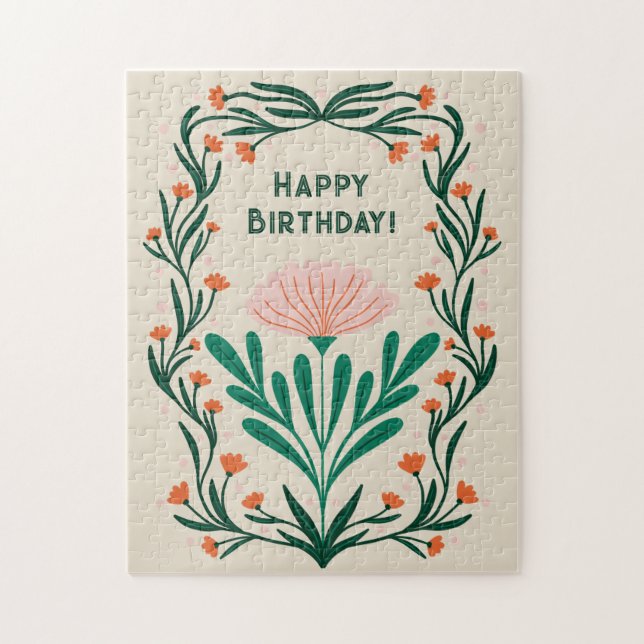 Happy Birthday Elegant Floral Frame Jigsaw Puzzle (Vertical)