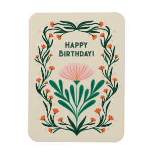 Happy Birthday Elegant Floral Frame Magnet