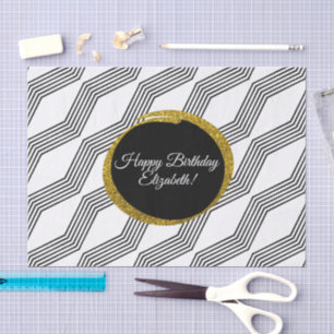 Happy Birthday Elegant Gold Glitter Black White Tissue Paper
