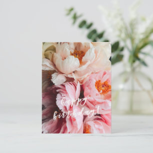 Happy Birthday! Elegant Pink and Blush Peonies Postcard