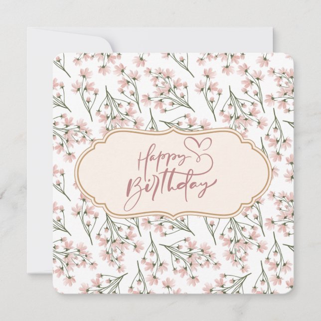 Happy Birthday Elegant Pink Floral Birthday  Holiday Card (Front)