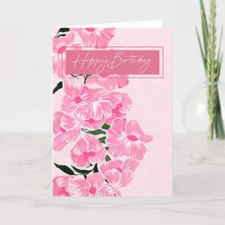 Happy Birthday Elegant Pink Gouache Flowers Thank You Card