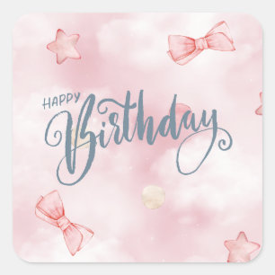 Happy Birthday Elegant Pink Pastel Square Sticker