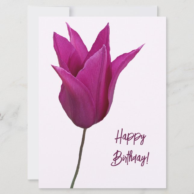 Happy birthday elegant pink tulip minimalist boho  holiday card (Front)