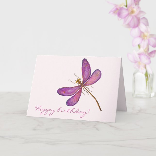 Happy birthday! Elegant Purple Dragonfly Card (Orchid)