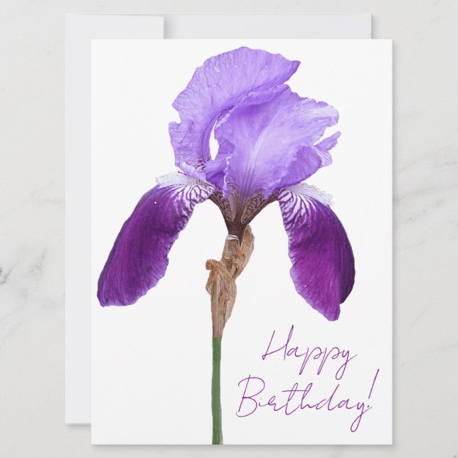 Happy birthday elegant purple iris simple floral holiday card (Front)