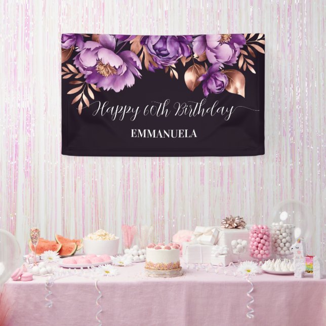 Happy birthday elegant purple rose gold banner (Party)