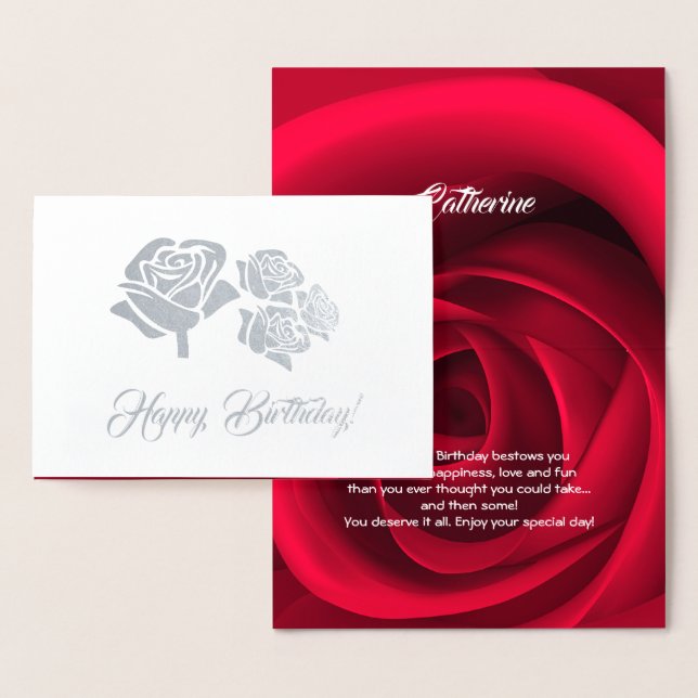 Happy Birthday. Elegant Red Rose Luxury  Foil Card (Display)