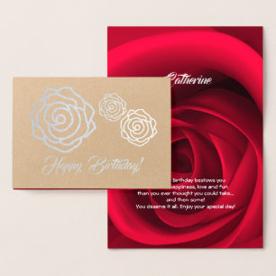 Happy Birthday. Elegant Red Rose Luxury  Foil Card