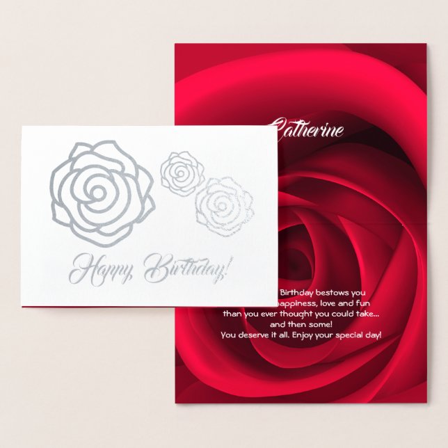 Happy Birthday. Elegant Red Rose Luxury  Foil Card (Display)