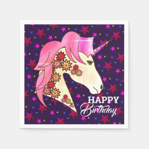 Happy Birthday Elegant Unicorn Beautiful Pretty Napkin