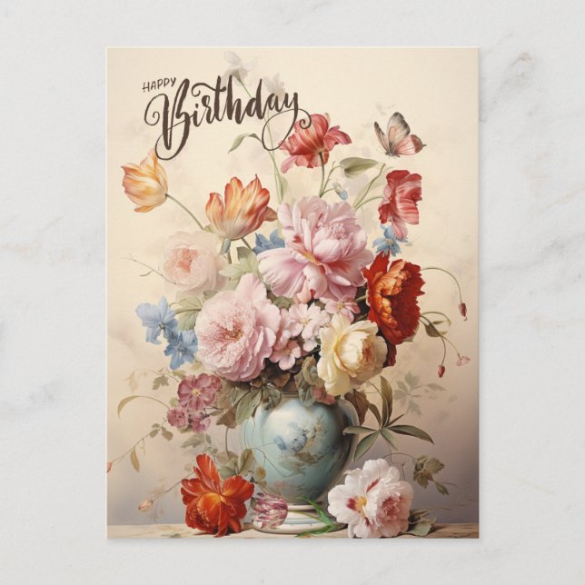 Happy Birthday Elegant Victorian Flowers  Postcard (Front)