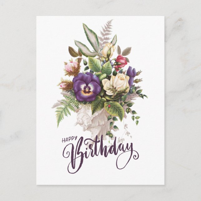 Happy Birthday Elegant Vintage Floral Bouquet Postcard (Front)