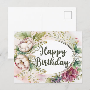 Happy Birthday Elegant Vintage Garden Flowers  Postcard