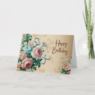 Happy Birthday Elegant Vintage Roses  Card