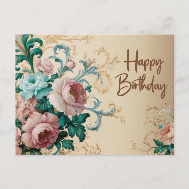 Happy Birthday Elegant Vintage Roses  Postcard (Front)