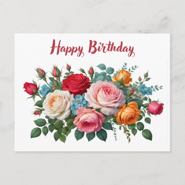 Happy Birthday Elegant Vintage Roses Postcard (Front)
