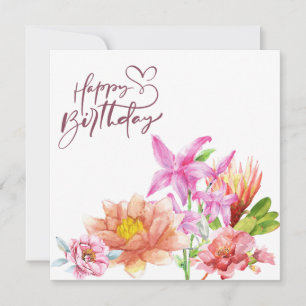 Happy Birthday Elegant Watercolor Floral Invitation