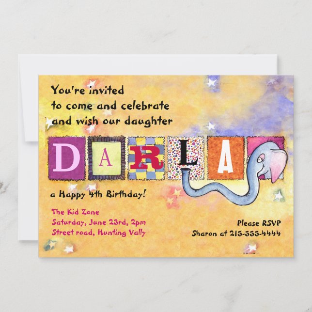 Happy Birthday Elephant Baby Invitation (Front)
