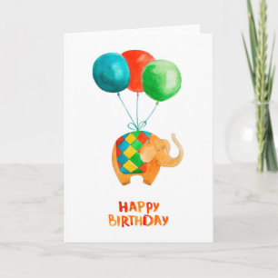Happy Birthday Elephant & Balloons  Blank Inside Card