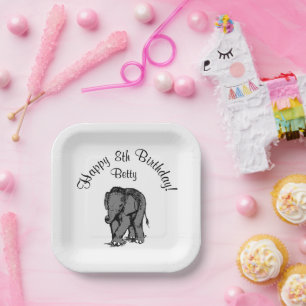 Happy Birthday Elephant Betty's 98th Paper Plate