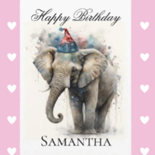 Happy Birthday Elephant Folded Greeting Card