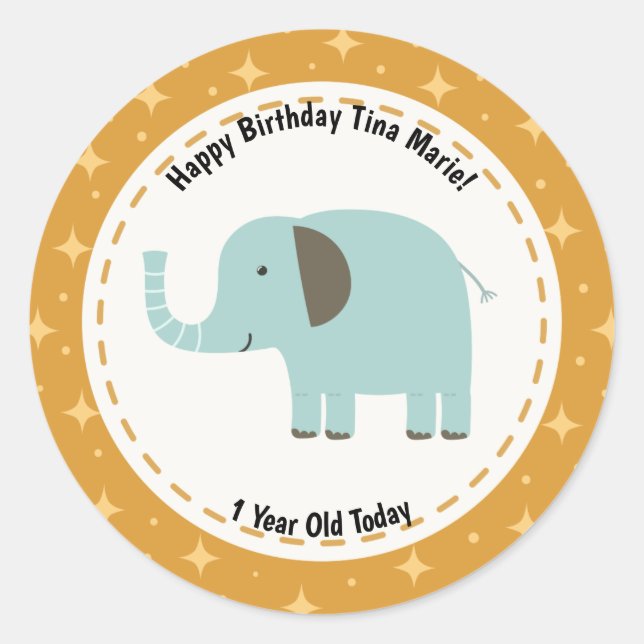 Happy Birthday Elephant Zoo Animals Classic Round Sticker (Front)