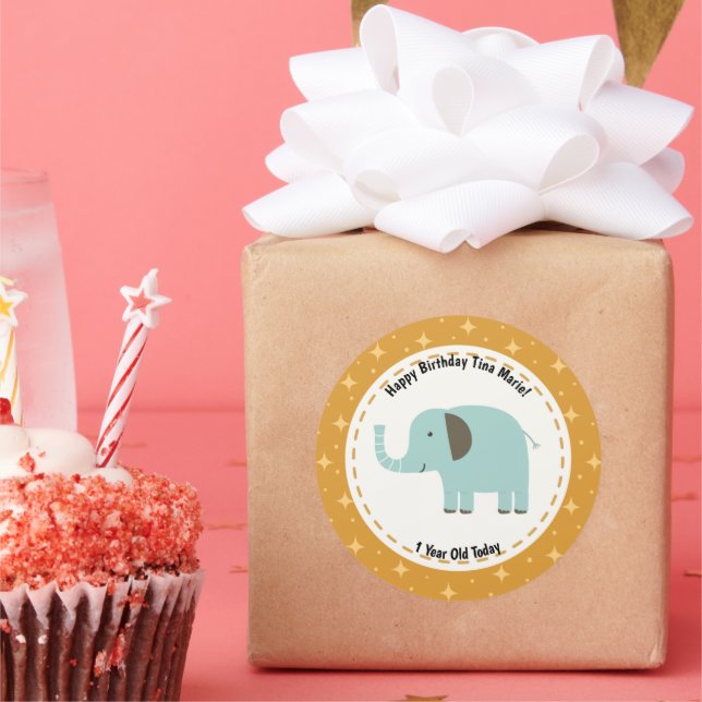 Happy Birthday Elephant Zoo Animals Classic Round Sticker (Party)