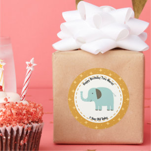 Happy Birthday Elephant Zoo Animals Classic Round Sticker