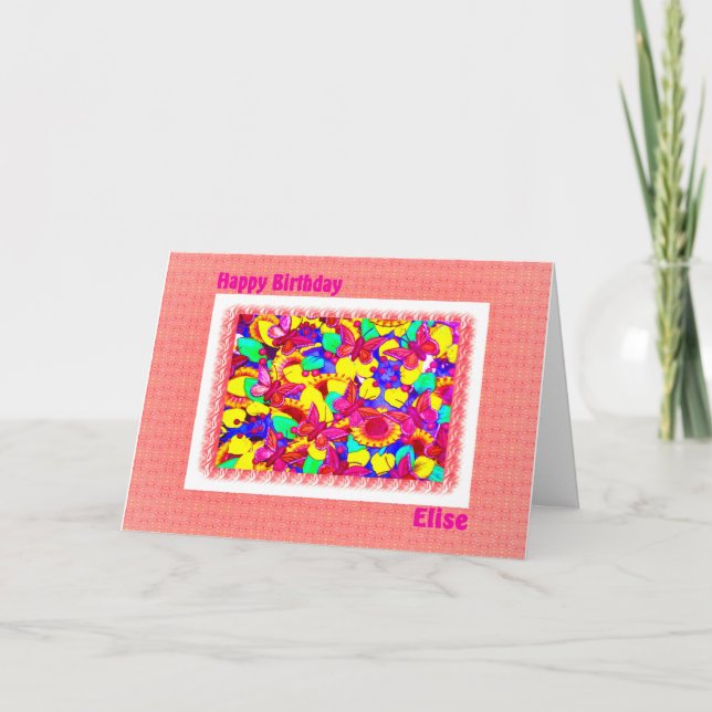 Happy Birthday Elise Peachy Pink Card (Front)