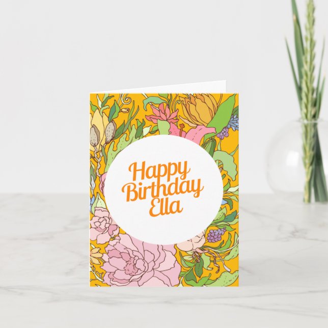 Happy Birthday Ella | Floral Birthday Card (Front)