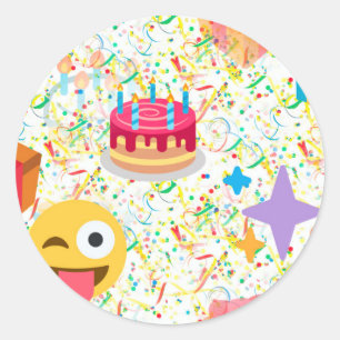 happy birthday emoji classic round sticker