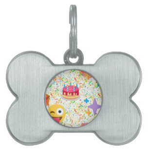 happy birthday emoji pet ID tag