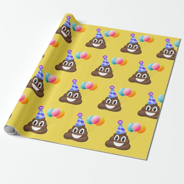 Happy Birthday Emoji Poop Wrapping Paper (Unrolled)