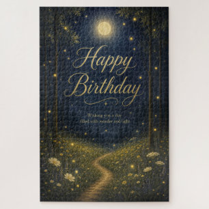 Happy Birthday Enchanted Forest Moonlit Firefly Jigsaw Puzzle