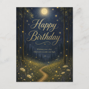 Happy Birthday Enchanted Forest Moonlit Firefly Postcard