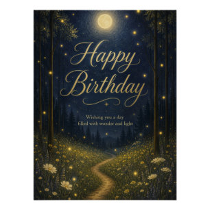 Happy Birthday Enchanted Forest Moonlit Firefly Poster