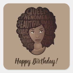 Happy Birthday! Encouraging Black Women, Brown Square Sticker