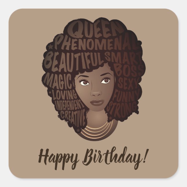 Happy Birthday! Encouraging Black Women, Brown Square Sticker (Front)
