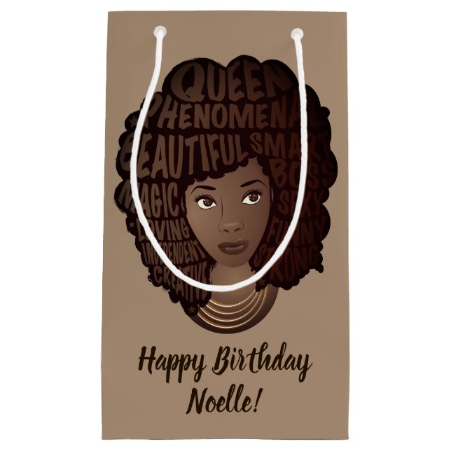 Happy Birthday Encouraging Black Women Light Brown Small Gift Bag (Front)