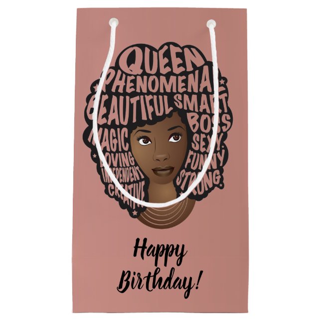 Happy Birthday, Encouraging Black Women, Pink Small Gift Bag (Front)