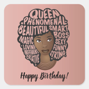 Happy Birthday, Encouraging Black Women, Pink Square Sticker